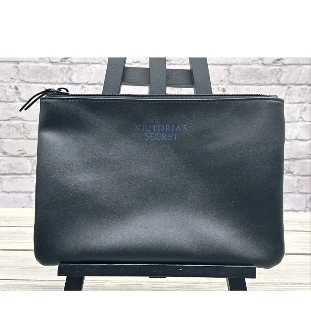 Victorias Secret Black Cosmetic Pouch Zippered Vs Toiletry Bag Womens Travel